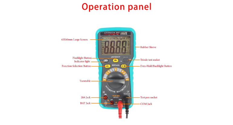 2900A Digital Multimeter 6000 Counts Dwell Angle RPM Meter AC DC Voltage Current Crystal Triode HFE Parameter Automatic Gauge